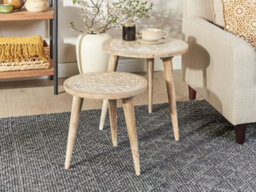 Beliani Set Of 2 Side Tables Uday Mango Wood White - thumbnail 2