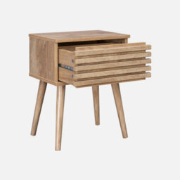 Sweeek - Scandi-Style Bedside Table With Grooved Wooden Effect Madere Natural 29X40X50.5 Cm - thumbnail 3
