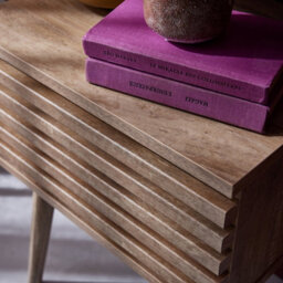 Sweeek - Scandi-Style Bedside Table With Grooved Wooden Effect Madere Natural 29X40X50.5 Cm - thumbnail 7