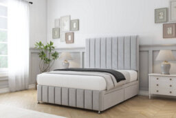 "Sloomy California Silver Plush Divan Bed Set 2 Drawers Left Side With 54"" Floor Standing & 12"" Footboard 4'6 Double" - thumbnail 2