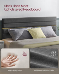 Ledrem Upholstered Platform King Bed Frame, Adjustable Headboard, Solid Wood Slats, Metal Frame, For Bedroom, Dark Grey - thumbnail 3