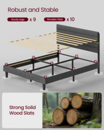 Ledrem Upholstered Platform King Bed Frame, Adjustable Headboard, Solid Wood Slats, Metal Frame, For Bedroom, Dark Grey - thumbnail 4