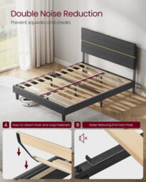 Ledrem Upholstered Platform King Bed Frame, Adjustable Headboard, Solid Wood Slats, Metal Frame, For Bedroom, Dark Grey - thumbnail 5