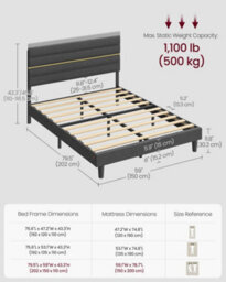 Ledrem Upholstered Platform King Bed Frame, Adjustable Headboard, Solid Wood Slats, Metal Frame, For Bedroom, Dark Grey - thumbnail 6