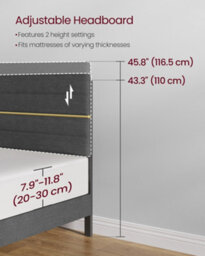 Ledrem Upholstered Platform King Bed Frame, Adjustable Headboard, Solid Wood Slats, Metal Frame, For Bedroom, Dark Grey - thumbnail 7