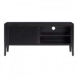Wyld Haus Goiania Black Ribbed Wood 1 Door Tv Unit With Open Shelves And Compact Matt Finish - thumbnail 2