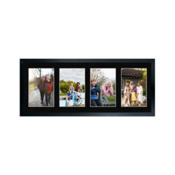 AK Frames 50X20Cm Black Sleek Multi Photo Frame With Black Mount - Holds 4 Apertures (4X) 6X4 Photos - thumbnail 1