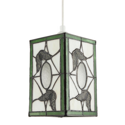 Happy Homewares Traditional Lantern Tiffany Pendant Lighting Shade With Butterflies - image 1