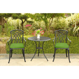Centurion Supports Oshowa Black Garden And Patio Table And 2 Large Chairs Bistro Set - With Green Cushions - thumbnail 2