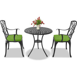 Centurion Supports Oshowa Black Garden And Patio Table And 2 Large Chairs Bistro Set - With Green Cushions - thumbnail 5