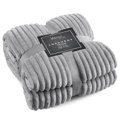 Velosso Thermal Soft Ribbed Cord Throw Blanket For Sofa, Bed, Armchair, Couch - 127Cm X 152Cm, Grey