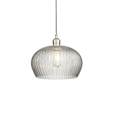 Luminosa Lighting Luminosa Livorno Dome Pendant Ceiling Light Bright Nickel Plate, Clear Ribbed Glass - image 1