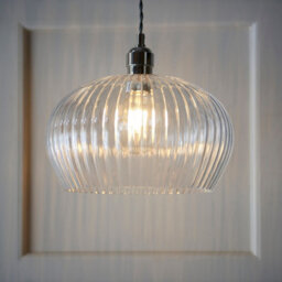 Luminosa Lighting Luminosa Livorno Dome Pendant Ceiling Light Bright Nickel Plate, Clear Ribbed Glass - thumbnail 2
