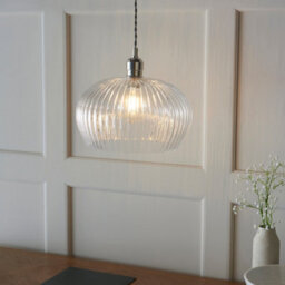 Luminosa Lighting Luminosa Livorno Dome Pendant Ceiling Light Bright Nickel Plate, Clear Ribbed Glass - thumbnail 4