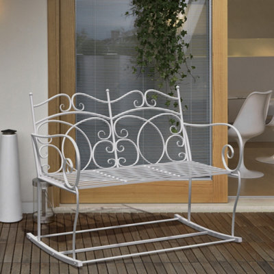 Outsunny 2 Seater Metal Garden Bench Outdoor Rocking Chair Patio White Love Seat - image 1