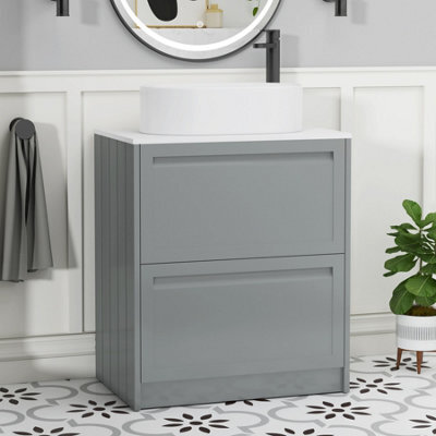Royal Bathrooms Royal Bathroom Elmore 700mm Matt Pebble Grey Freestanding Bathroom Vanity Unit 2 Drawer Plain White Worktop With Peak Basin - image 1
