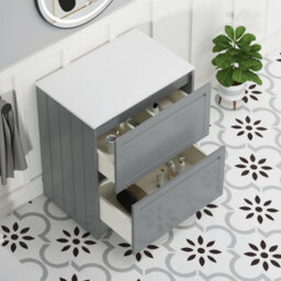 Royal Bathrooms Royal Bathroom Elmore 700mm Matt Pebble Grey Freestanding Bathroom Vanity Unit 2 Drawer Plain White Worktop With Peak Basin - thumbnail 6