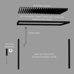 Backyard Discovery Evanston Wall Mounted Louvered Steel Outdoor Patio Pergola With Powerport 4.3M X 3M (14Ft X 10Ft) - thumbnail 9