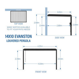 Backyard Discovery Evanston Wall Mounted Louvered Steel Outdoor Patio Pergola With Powerport 4.3M X 3M (14Ft X 10Ft) - thumbnail 3