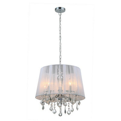 Luminosa Lighting Luminosa Hanging Pendant Chrome, White 5 Light  With White Cloth Shade, E14