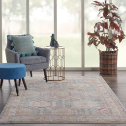 Homestead Hms01 Light Blue Multicoloured Traditional Rug By Nourison -79Cm X 305Cm - thumbnail 1