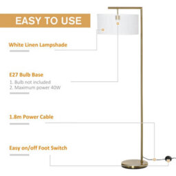 Wyld Haus Kesu Rolo 153 Cm Modern Floor Lamp - Gold Steel Pole With White Linen Shade, E27 Cap - thumbnail 6