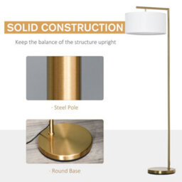Wyld Haus Kesu Rolo 153 Cm Modern Floor Lamp - Gold Steel Pole With White Linen Shade, E27 Cap - thumbnail 5