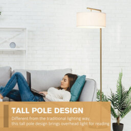 Wyld Haus Kesu Rolo 153 Cm Modern Floor Lamp - Gold Steel Pole With White Linen Shade, E27 Cap - thumbnail 4