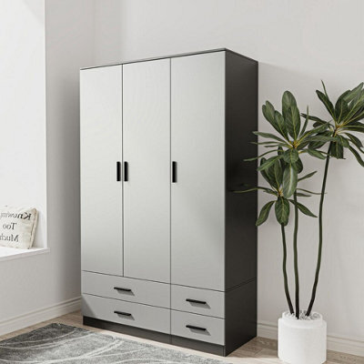 Urbn-Living Urbnliving 180Cm Height Grey 3 Door 4 Drawer Wardrobe Storage Shelf Modern Bedroom Black Furniture - image 1