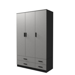Urbn-Living Urbnliving 180Cm Height Grey 3 Door 4 Drawer Wardrobe Storage Shelf Modern Bedroom Black Furniture - thumbnail 6
