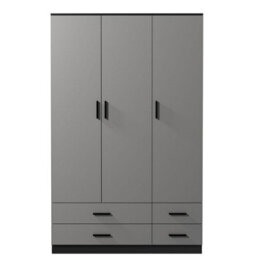 Urbn-Living Urbnliving 180Cm Height Grey 3 Door 4 Drawer Wardrobe Storage Shelf Modern Bedroom Black Furniture - thumbnail 5