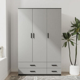 Urbn-Living Urbnliving 180Cm Height Grey 3 Door 4 Drawer Wardrobe Storage Shelf Modern Bedroom Black Furniture - thumbnail 2