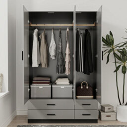 Urbn-Living Urbnliving 180Cm Height Grey 3 Door 4 Drawer Wardrobe Storage Shelf Modern Bedroom Black Furniture - thumbnail 4