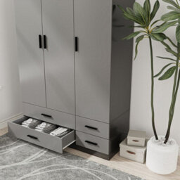 Urbn-Living Urbnliving 180Cm Height Grey 3 Door 4 Drawer Wardrobe Storage Shelf Modern Bedroom Black Furniture - thumbnail 3
