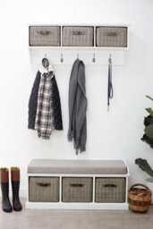 Statement Furniture Tetbury Bench With 3 Grey Faux Rattan Baskets And Grey Cushion- White - thumbnail 4