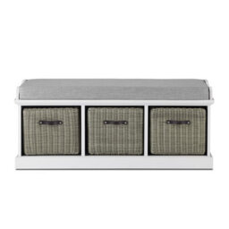 Statement Furniture Tetbury Bench With 3 Grey Faux Rattan Baskets And Grey Cushion- White - thumbnail 3