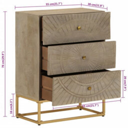 Berkfield Chest Of Drawers 55X30X76 Cm Solid Wood Mango And Iron - thumbnail 9
