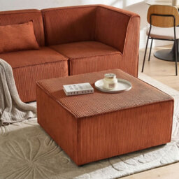 Wyld And Coco Golden Brown Corduroy Ottoman Footstool, Square Modern Design, W83 X D83 X H41Cm - thumbnail 2