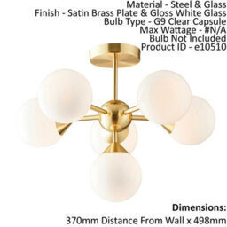 Semi Flush Ceiling Light Satin Brass Plate & Gloss White Glass 6 X 18W G9 - thumbnail 2
