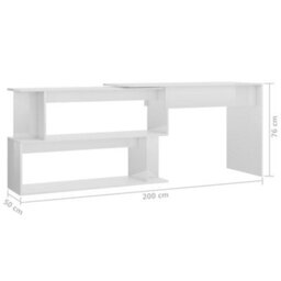 Berkfield Corner Desk High Gloss White 200X50X76 Cm Engineered Wood - thumbnail 7