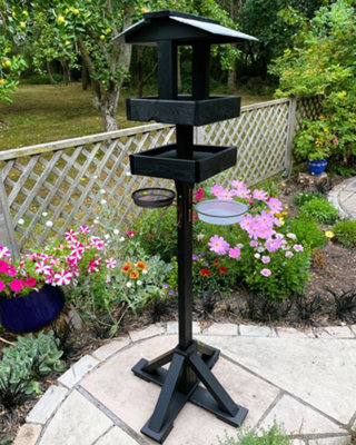 Ruddings Wood Black Wooden Slate Bird Table Two Tier Feeder Platforms Feeding Station Heavy Duty - image 1