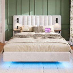 Matteo White Velvet Double Bed Frame With Smart Led Lighting, Usb Charging & Headboard Storage - thumbnail 1