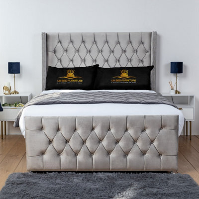 UKBEDFURNITURE Emily Silver Plush Wingback Divan Bed Base With 54 Inch Headboard - No Storage - image 1
