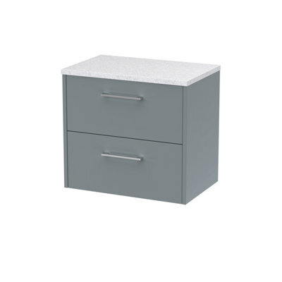 Nuie Hudson Reed Juno Wall Hung 2-Drawer Vanity Unit & Sparkling White Worktop, Stylish Countertop Basin Unit In Coastal Grey, 600mm - image 1