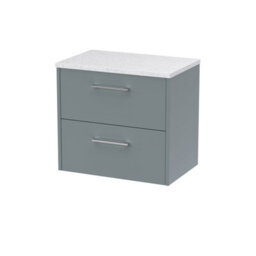 Nuie Hudson Reed Juno Wall Hung 2-Drawer Vanity Unit & Sparkling White Worktop, Stylish Countertop Basin Unit In Coastal Grey, 600mm - thumbnail 1