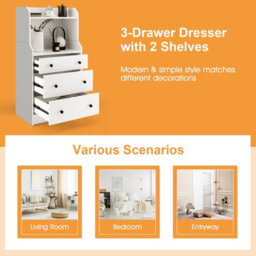 Costway 3-Drawer Dresser Utility Storage Organizer Modern Chest Of Drawers With Open Shelves - thumbnail 9