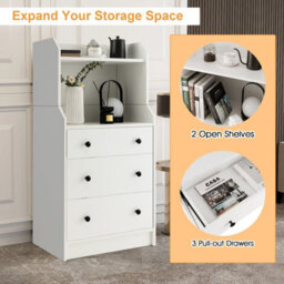 Costway 3-Drawer Dresser Utility Storage Organizer Modern Chest Of Drawers With Open Shelves - thumbnail 5