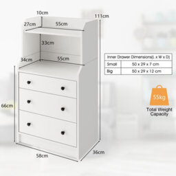 Costway 3-Drawer Dresser Utility Storage Organizer Modern Chest Of Drawers With Open Shelves - thumbnail 3