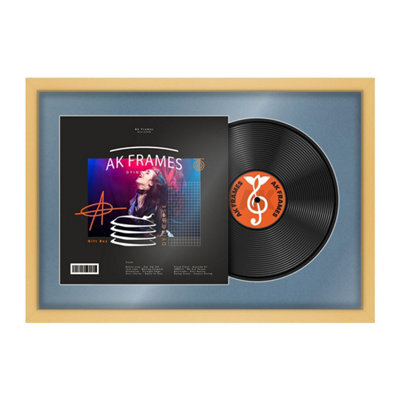 "AK Frames 25X17"" Matte Yellow Modern Vinyl Record Frame With Pompadour Mount For 12 Inch Lp Cover & Disc - Overlapped Design" - image 1