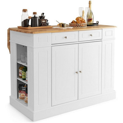 Kitchen Island With Drop Leaf & Rubberwood Countertop White - image 1